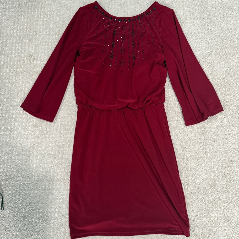 White House Black Market Burgundy Long Sleeve Dress